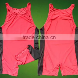 Lycra Onepiece Wrestling Wear Red & Black Color thumbnail-1