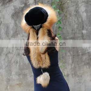 CX-C-175D Grey Fashionable Women Warm Genuine Fox Fur Women Hat thumbnail-3