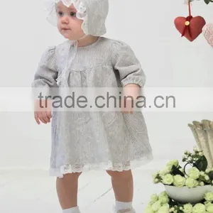 2017 Latest Western Style Kids Stripe Clothing Wholesale Cotton Frock Design Baby Linen Dress thumbnail-1