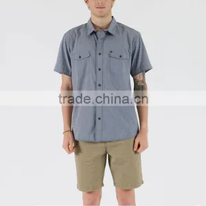 New Stylish Dress Shirt With Square Collar Plain Grey Mens Short Sleeve Silk Shirts thumbnail-3