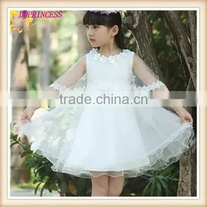 Medium Length Short Sleeves Anti Wrinkle Girl Chiffon Wedding Dress Uses Children Clothing thumbnail-1
