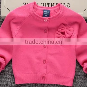 OEM 100% Cotton Knitted Cute Bows Girls Pink Cardigan Sweaters thumbnail-3