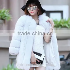 2017 Natural Genuine Fox Fur Overcoat Winter Warm Real Fox Fur Coat Lady Middle Length thumbnail-1