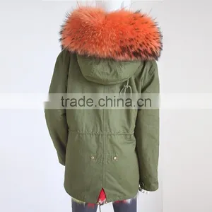 Myfur Customized Women Green Parka With Fur Lining and Big Size Raccoon Fur Hood thumbnail-3