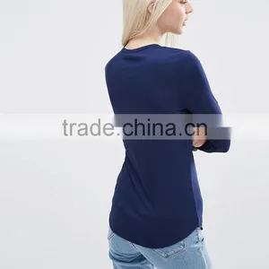High Quality OEM Manufacturer 180g Latest Design Slim Fit O-neck Long Sleeve Ladies Spandex Wholesale T-shirts thumbnail-2