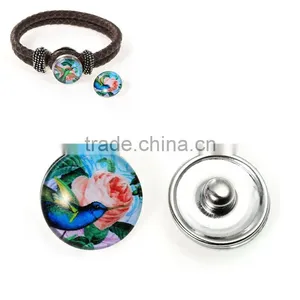Custom Jewelry Bird Pattern 18mm Glass Buttons For Snap Button Bracelets thumbnail-3
