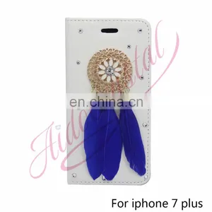 Aidocrystal Blue Feather Dreamcatcher Luxury Magnetic Cover New Flip Wallet pu Leather For I7 7Plus Case Fundas With Card thumbnail-1