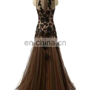 Sexy Sheer Neck Black Mermaid Prom Dresses Formal Occasions 2016 High Quality Appliqued Beaded Tulle Evening Dress Vestidos thumbnail-3