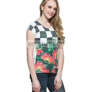 2015 Factory Direct Price Wholesale Ploycotton Chess Board With Retro Flower Print T-shirt thumbnail-4