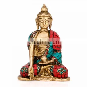 Buddha Statue Buddhism Tibet Medicine Brass Turquoise God Idol Tibetan Sakyamuni Brass Tibetan Medicine Blessing Buddhism Art thumbnail-1