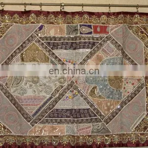 Designer Silk Cotton Old Sari Patchwork Wall Hangings and Tapestries thumbnail-3