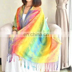Rainbow Cotton Plumage Jacquard Pashmina Hijiab Shawl thumbnail-1