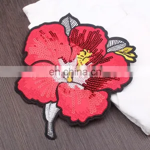 Wholesale Fashion Cheap Embroidery Red Peony Flower With Sequins Iron on Applique Patch thumbnail-3