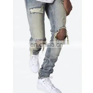 DiZNEW 2020 Knee Ripped Jeans Wholesale Ankle Zipper Custom Jeans Pants Men thumbnail-2