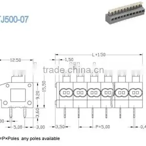 Termin Block 5.00mm Pitch PCB Spring Terminal Blocks , 300V 10A 2P - 24P Screwless Terminals Block thumbnail-2