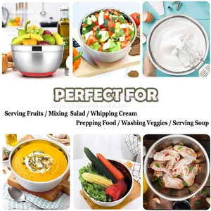 Hot Selling Stainless Steel Salad Bowl Beat Eggs Basin With Silicone Lid Grater Mixing Bowl Set With Handle thumbnail-5