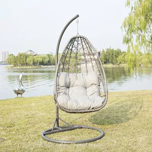 Durable Modern Outdoor Furniture Hanging Egg Swing Chair With Cushion PE Rattan Metal Frame Living Room Hotel Bedroom Courtyard thumbnail-1