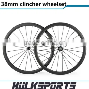 38mm Clincher Light Wheelset Black Powerway R13 Hub 700c Road Bicycle Carbon Wheel 38mm Clincher 23mm Width Racing Cycle Wheels thumbnail-1