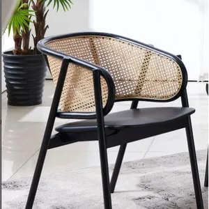 Leather Upholstered Ash Cane Back Armchair thumbnail-1