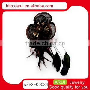 China Import Peacock Feather Brown Brooch Hair Clips With Crystal thumbnail-1