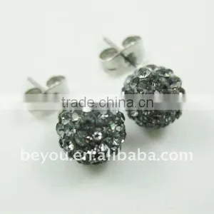 BLACK DIAMOND CRYSTAL TRUE 925 SILVER BALL EARRINGS thumbnail-1