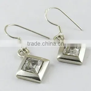 Charming White CZ 925 Sterling Silver Earring, Gemstone Silver Jewellery, Handmade Silver Jewellery thumbnail-2