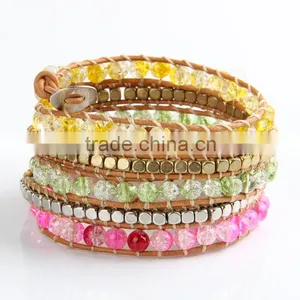 Shinning Crystal Metal Beads Multi Element 5 Wrap Leather Cord Bracelet thumbnail-2