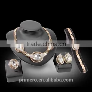 Fashion African Beads Gold Plated Wedding Bridal Jewelry Sets for Women Crystal Necklace Party Gift thumbnail-3