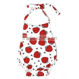 Strawberry Print Baby Infant Clothing Bubble Romper Girl Romper thumbnail-1