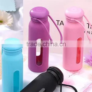 Glass Water Bottle With Silicone Sleeve,New Custom Water Bottle With Silicone Sleeve,Travel Water Bottle With Silicone Sleeve thumbnail-1