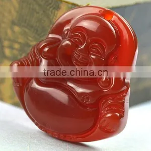 Red Agate Gemstone Tibet Buddhist Laughing Buddha Amulet Pendant thumbnail-1
