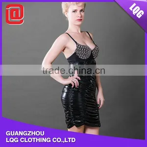 Leather Rhinestone Beaded Young Sexi Girl Sexy Nighty Dress thumbnail-1