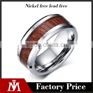8 mm Wooden Inlay High Polish Tungsten Carbide Ring thumbnail-1