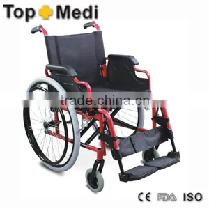 Rehabilitation Therapy Supplies Guangzhou Topmedi Flip Up Desk Armrest Aluminum Manual Chair Price of Wheelchairs thumbnail-1
