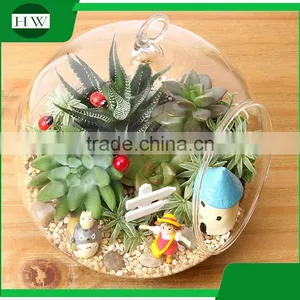 Home Goods Decorative Hanging Slanted Clear Round Glass Decoration Bonsai Vase With Metal Stand thumbnail-5