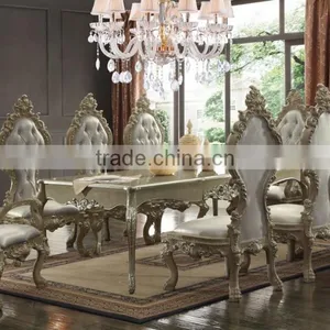 Ivory White Antique European Style Royal Hand Carved 8 Persons Long Dining Table With Matching Side Chair(MOQ=1 SET) thumbnail-6