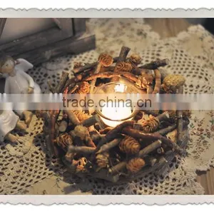 Vintage Chic Wooden Wicker Candle Holder Light Holder Christmas thumbnail-1