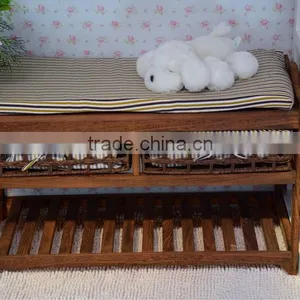 Wood Storage Cabinet Shoe Rack Bench With Drawer for Living Room thumbnail-3