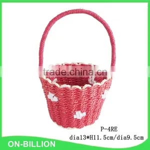 Handmade Woven Red Pink Rope Easter Egg Basket thumbnail-3