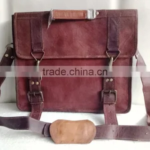 High Quality Classic Design Handmade Vintage Genuine Goat Leather Laptop Bag thumbnail-1