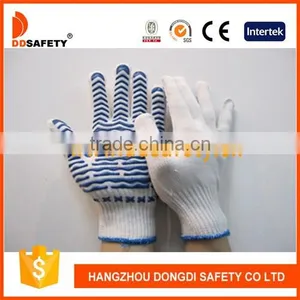 DDSAFTY 2017 7G Bleach Cotton Polyester String Knitted Tricotada Poliamid With Blue PVC Water Wave Pattern Safety Gloves thumbnail-1