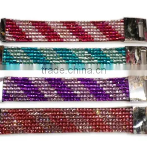 Colorful Bracelet With Zinc Alloy Locking Part, Hot Sale Gift Leather With Crystal Gem Decoration thumbnail-1