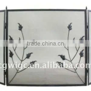 3 Panel Folding Black Iron Leaf Design Fire Screen thumbnail-1