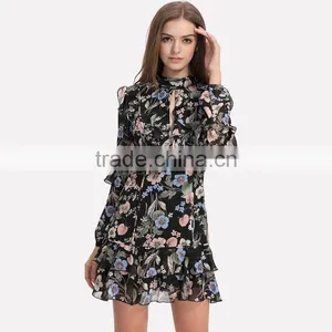 Guangzhou Designer One Piece Floral Midi Dresses for Women thumbnail-3