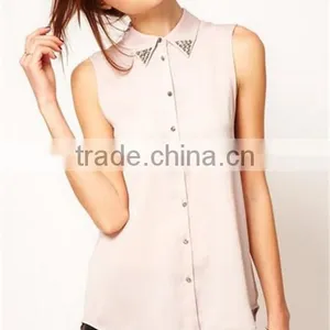 Lady Chiffon Blouse Tops Woman Sleeveless Blouses Tops thumbnail-1