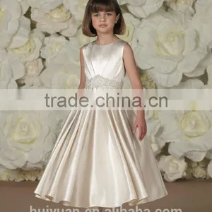 New High Quality Round Neck off Shoulder Satin Long Children's Dress thumbnail-1