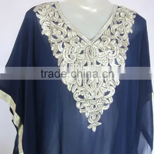 BLUE EMBROIDERED Georgette CAFTAN Kaftan Tunic Poncho Zip Cover up thumbnail-2