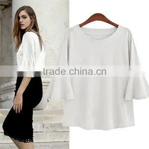 2017 Latest Popular Women's Clothing Lady Casual Wear T-shirt Big Size Solid Color Round Neck Collar Clothing thumbnail-1