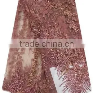 Shanghai Bestway Fashionable Shiny Textile Material Fabric French Lace Fabric Nice Tulle Lace With Sequins and Beads FL1395 thumbnail-1