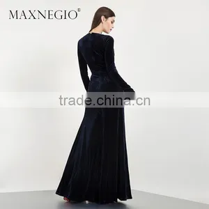 Evening Dresses Pretty Blue Long Sleeve Women Long Formal Party New Arrival Velvet Evening Dresses thumbnail-4